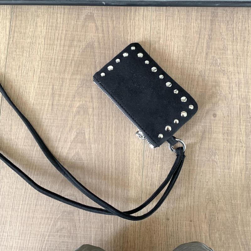 Neck-hanging mini square bag, rivet waist, canvas, leopard print bag, autumn and winter suede lipstick, change bag, women