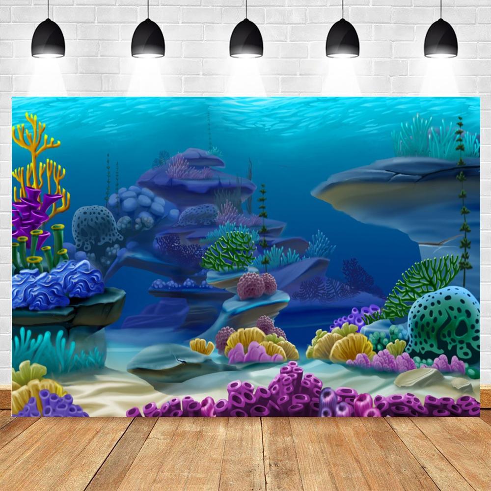 Underwater World Seabed Photography Backdrop Decor Ocean Undersea Fish Coral Baby Birthday Background Photo Studio Props Custom