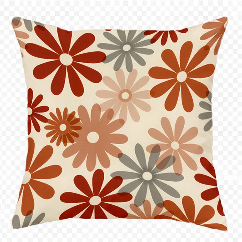 Rotbraunes Blumenmuster Beidseitig bedruckter Kissenbezug Kurzer Plüsch Geeignet für Wohnzimmer Schlafzimmer Sofas Zierkissenbezug