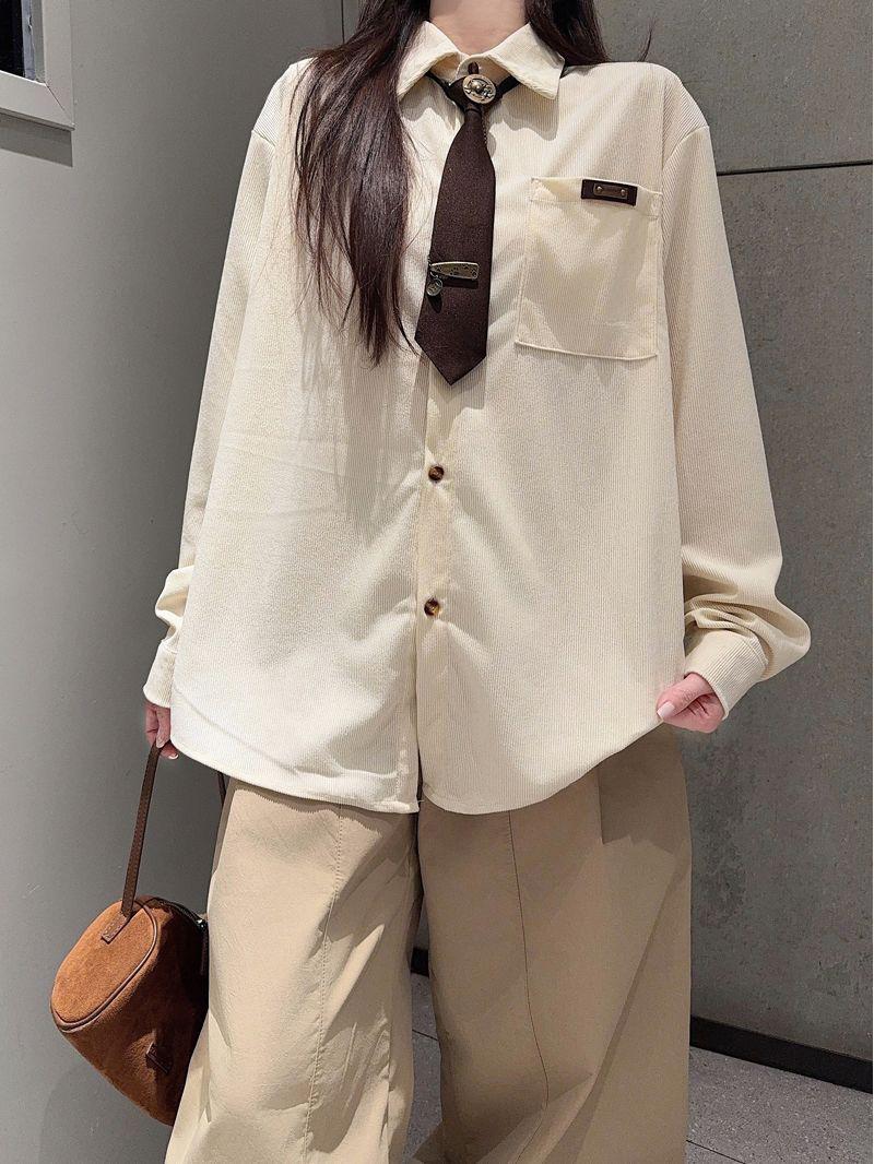 

Women s Retro Loose Corduroy Long-Sleeve Shirt - Korean & Hong Kong Style for Spring and Autumn XL