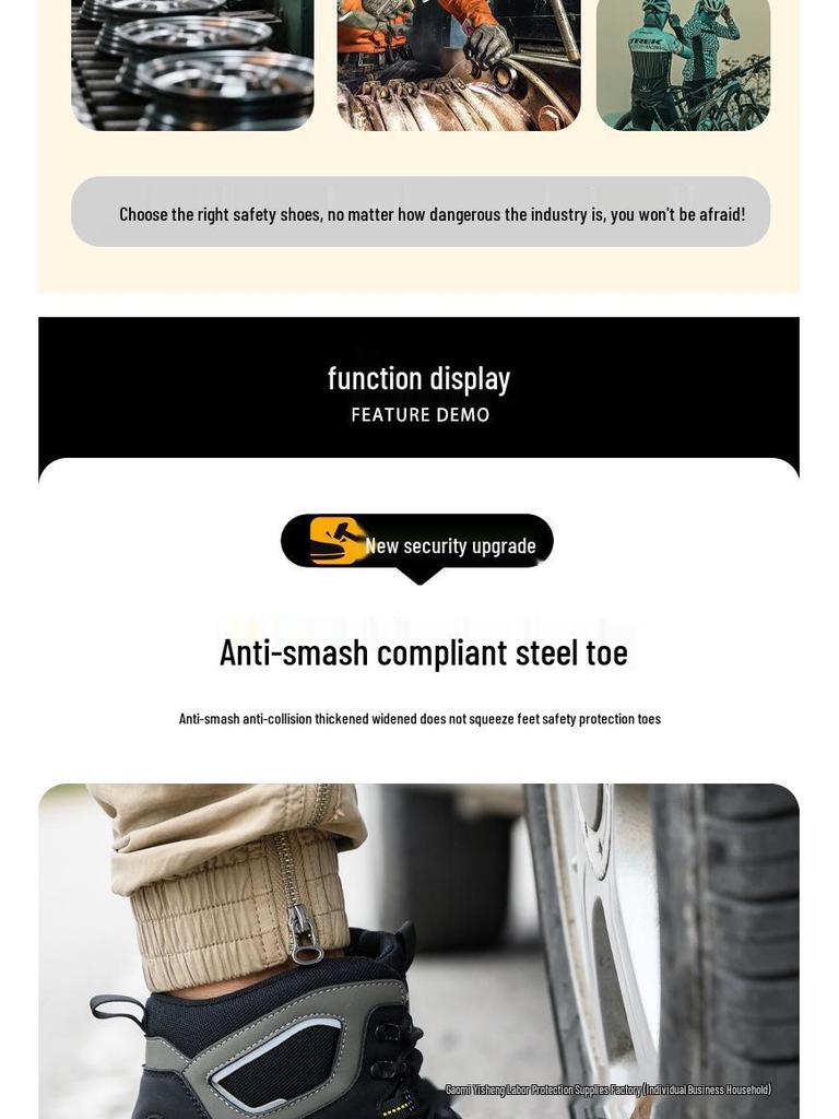 Men's Water-Resistant High-Top Boots with Ankle Support, Anti-Smash, Anti-Puncture, and Comfortable for Labor Protection.