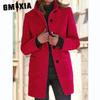 GMXIA Women's Vintage Casual Lattice Print Autumn Winter Long Sleeve POLO Neck Jackets & Coats