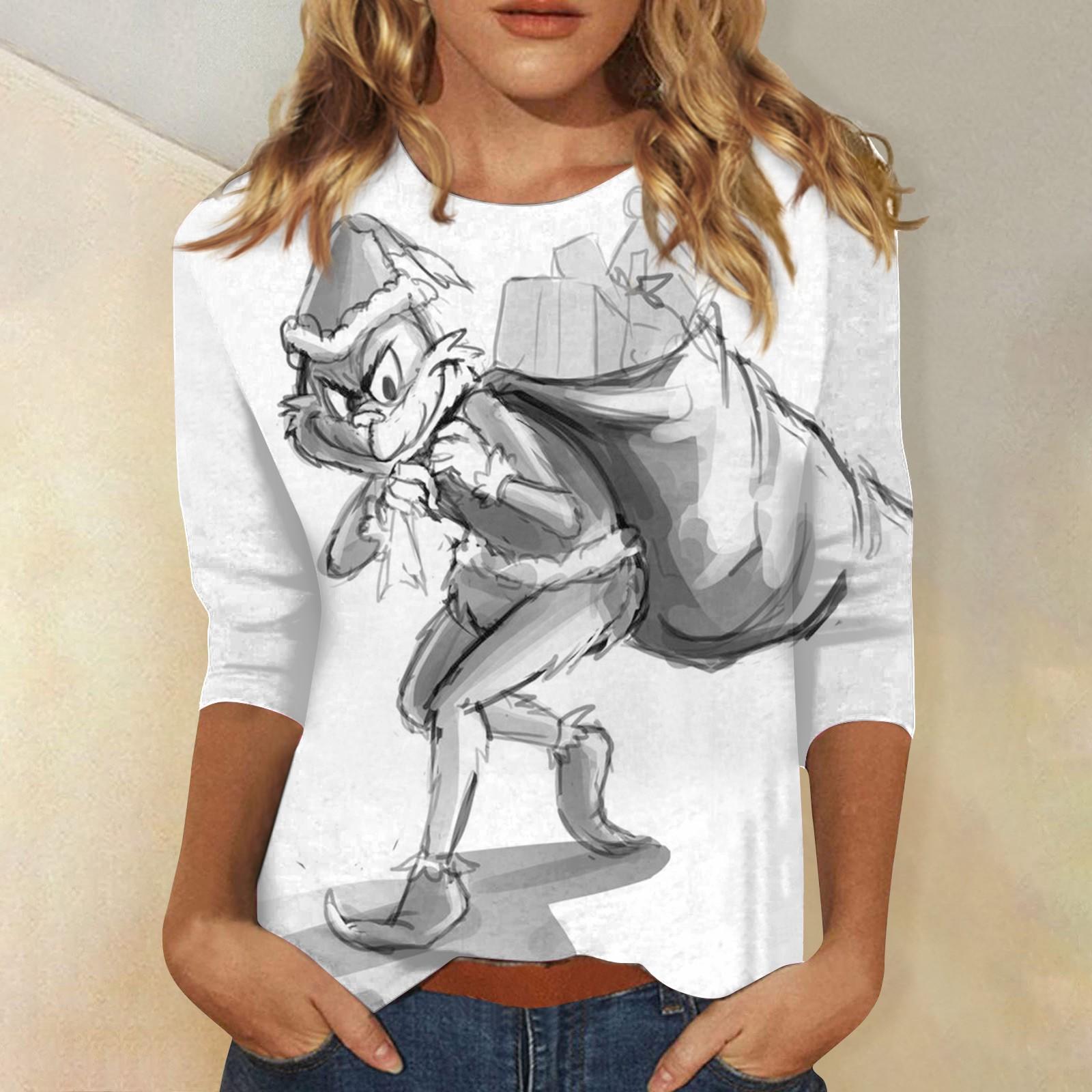 

Женская новая модная футболка с круглым вырезом и рукавами 3/4 с принтом, тонкий топ, повседневные топы M белый