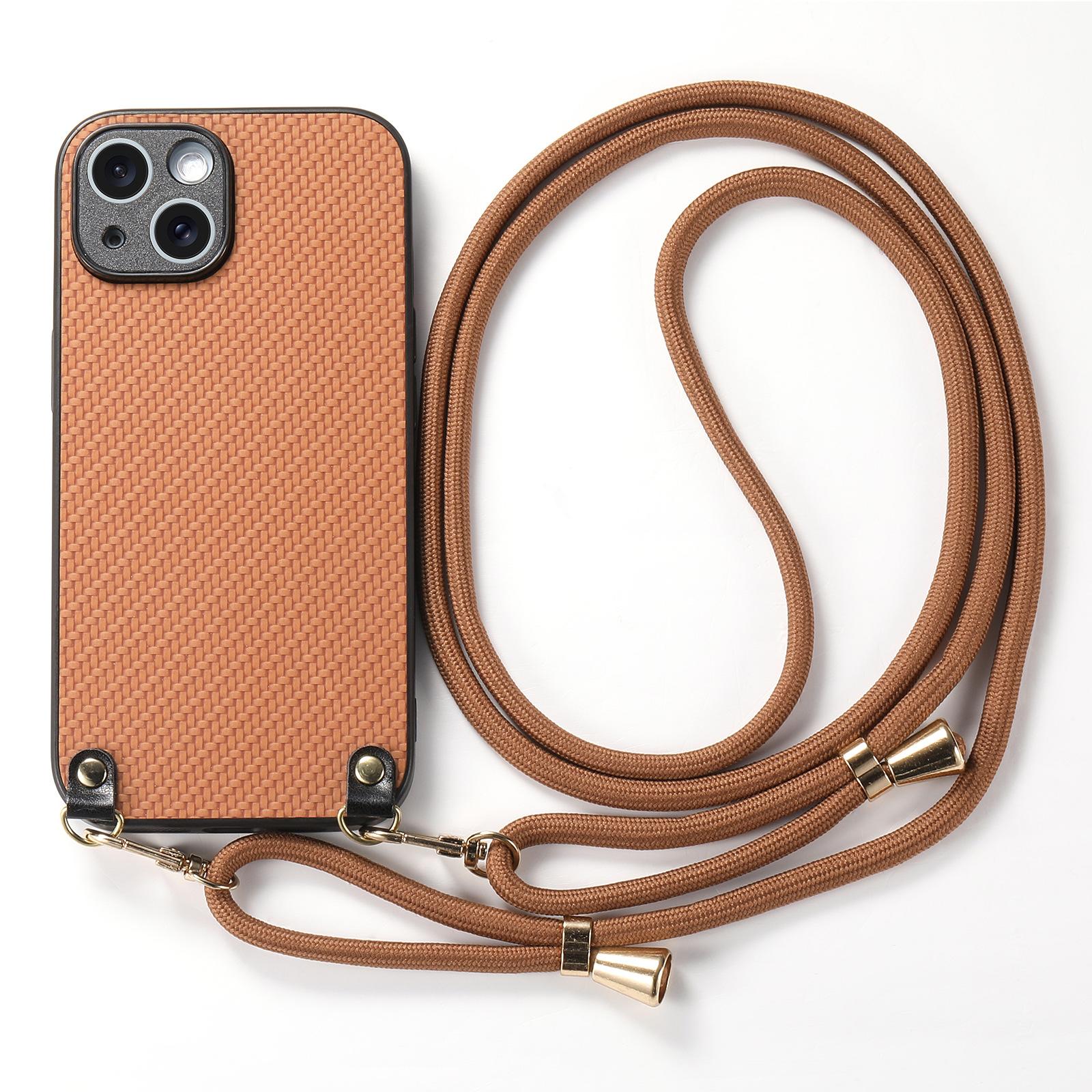 

Aramid Fiber Pattern Leather Case for iPhone 17 Air 16 15 Pro Max 16e 14 Plus 11 12 13 Mini Chain Crossbody Lanyard Cover XL012 iPhone Air