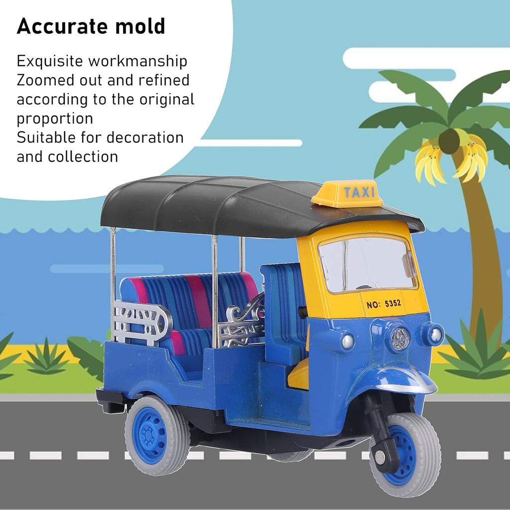 Tirare indietro il triciclo tailandese, giocattolo modello di auto Tuk Tuk TAXI in lega ad alta simulazione per regali per bambini