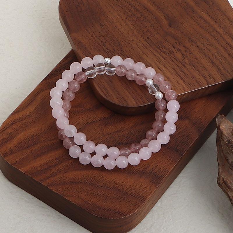 Natural powder crystal strawberry crystal double circle bracelet DIY handmade round beads wholesale natural crystal bracelet popular jewelry