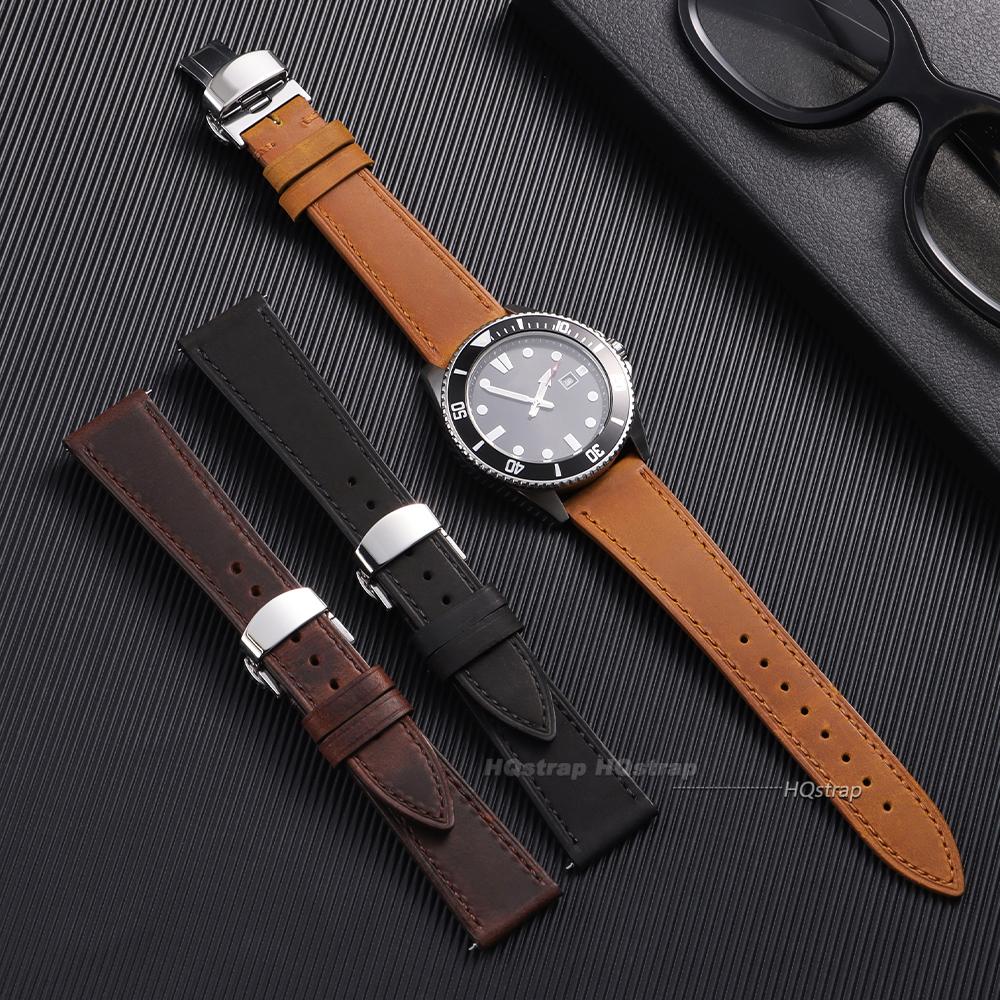 Quick Release Bracelet Leather Watch Band Vintage Cowhide Strap18mm 19mm 20mm 21mm 22mm 24mm Butterfly Buckle Wristband