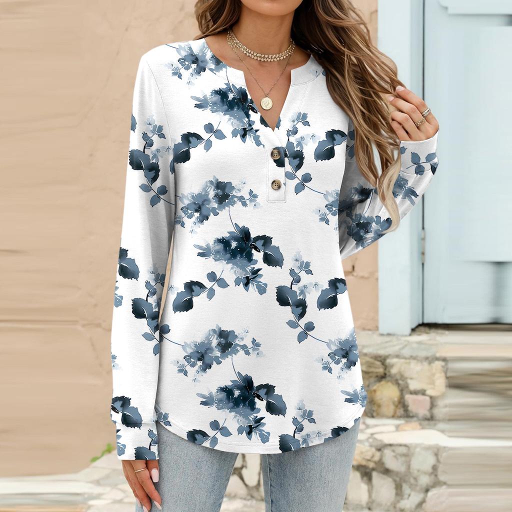 Women's Fashion Casual Floral Print Long Sleeve T-Shirt Pullover Top