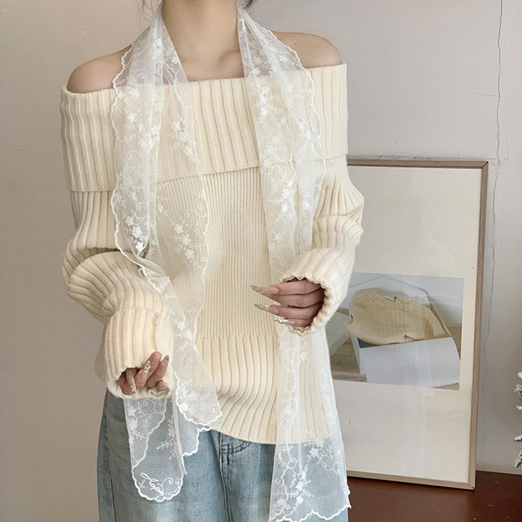 Elegant Lace Scarf With Flower Pattern Designs French Styles Shawl Wrap Hairband For Daily Wear Spring Hair Decoration