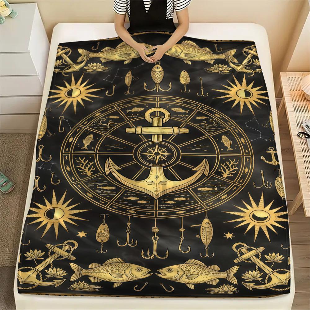 1PC Fish hook  Print FlAannel Blanket, High quality Comfortable for All Seasons, Home Decor, Warmth and Comfort