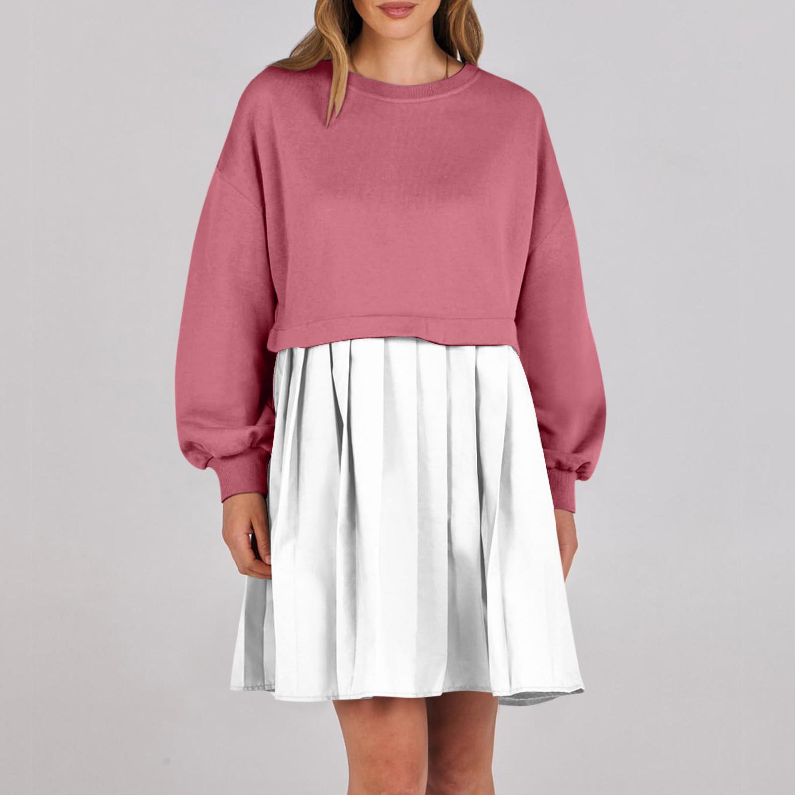 Женское платье-толстовка большого размера с длинным рукавом в стиле пэчворк — фото 9