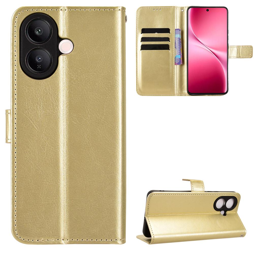 

Чехол-книжка для Vivo V60 Lite из ПУ кожи, чехол для телефона с полной защитой корпуса [блокировка RFID], защитные чехлы for Vivo V60 Lite золотой