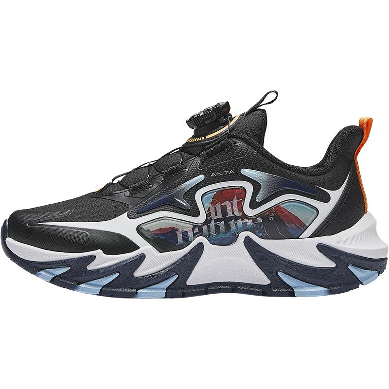Anta Kids Synthetic Leather Flame 5.0 Trendy Lightweight Shock Absorption Low-Top Casual Shoes Kids Sneaker Black White Orange 312448807-1