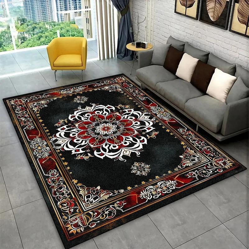 Persian Luxury Red Area Rug Mandala Large Floor Carpet Living Room Bedroom Bohemian Retro Washable Non-Slip Rug