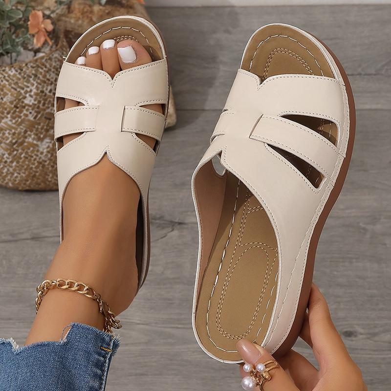 Women's Casual Wedge Slippers Summer 2025 Lightweight Non Slip Beach Sandals Woman PU Leather Woven Platform Slippers Plus Size