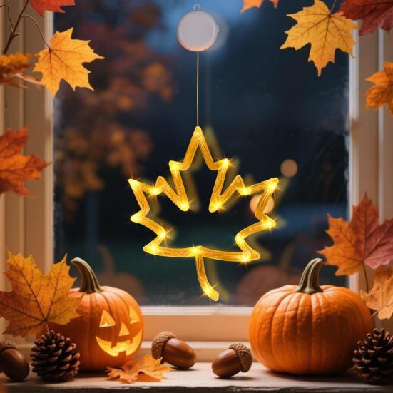 Autumn Decoration Light with Suction Cup IP55 Waterproof Easy to Install Battery Operated Halloween Decorative Window LED Light