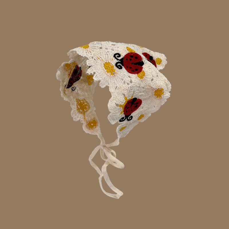 Headscarf Hat Pastoral Style Triangle Headband For Women Girls Handmade Crochet Headband Little Flower Headscarf