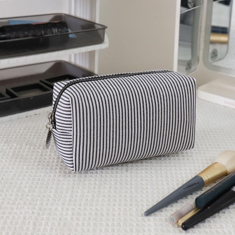 Borsa per Cosmetici a Strisce Fresca Semplice Grande Capacità Borsa per Trucco Astuccio per Matite Borse per Articoli da Toeletta da Viaggio Custodia per Articoli da Toeletta
