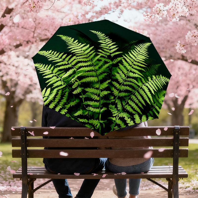 1pc Fern Leaf Automatic Folding Umbrella, Heavy Duty 8 Rib Iron Frame,  Suitable for Travel, Daily Use, Birthday, Decor Gift M0104093