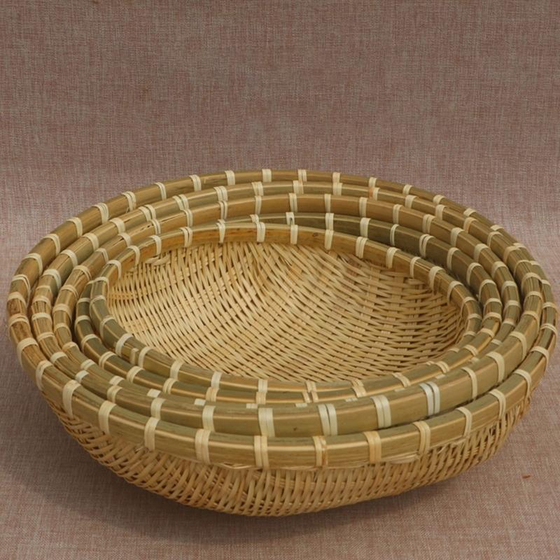 Natural Handwoven Bamboos Storage Basket for Multipurpose Kitchen Use Fruit and Nut Container with Nonslip Bottom