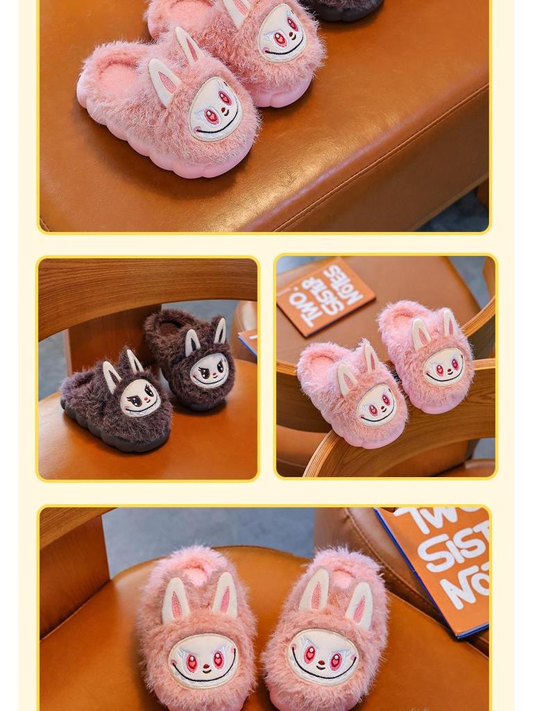 Boys' and Girls' Cozy Winter Slippers - Thick-Sole, Non-Slip, Plush Velvet, Indoor Warmth