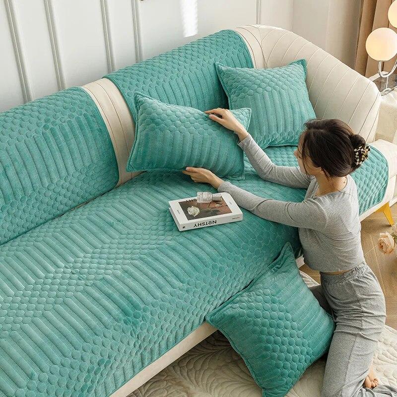 Asciugamano per divano in velluto delicato e solido, minimalista, antiscivolo, antipolvere, comodo cuscino per il sedile, decorazione per la casa, soggiorno