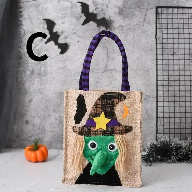 Halloween Gift Non Woven Tote Bag Black Hat Pumpkin Witch Horror Ghost Festival Party Trick Or Treat Happy Halloween Day Decor