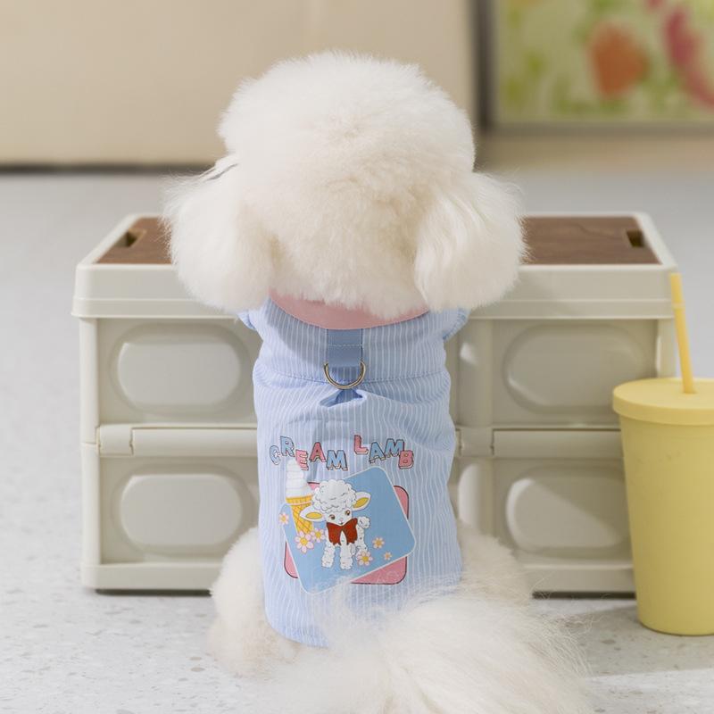 Spring Summer Dog Stripe Cartoon Lamb Lapel Shirt Cat Thin Vest Shirt Teddy Pet Dog Clothes