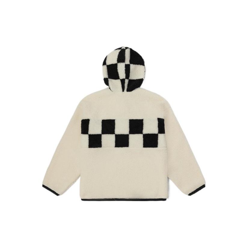 Vans Letter Logo Print Black And White Checkerboard Spliced Warm Zip Jacket Unisex Jacket VN00090Z3KS