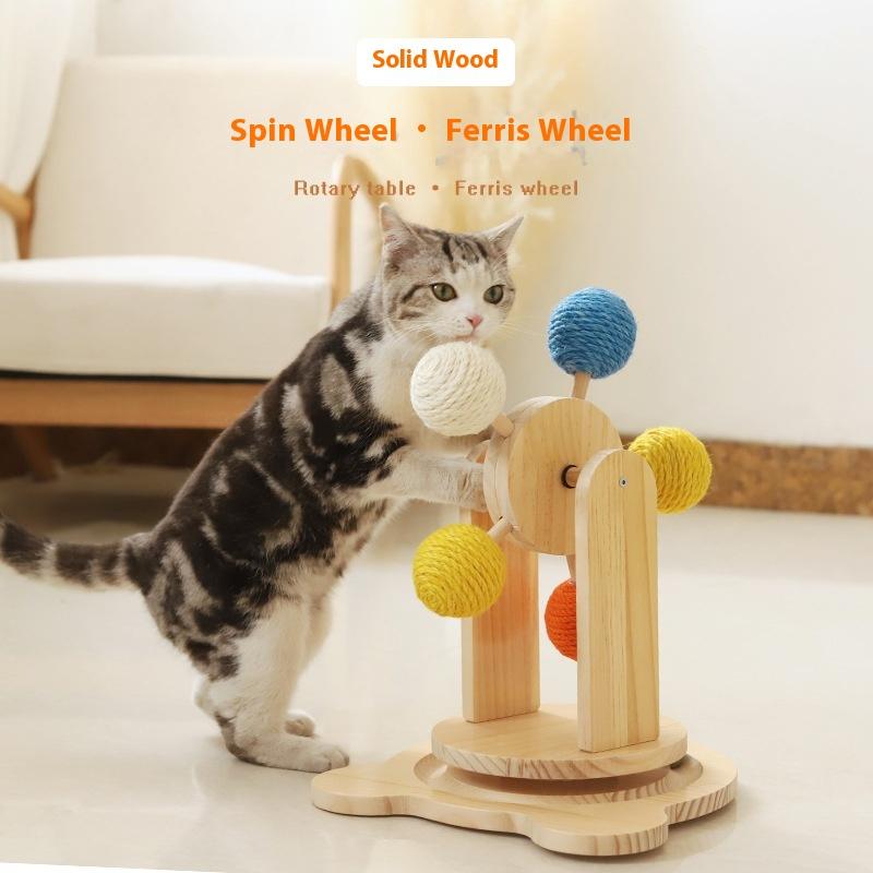 Cat Scratching Board Solid Wood Turntable Sisal Grinding Claws To Amuse the Cat Without Falling Crumbs Cat Toy