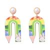Children's fun painted printing wooden stationery modeling earrings cute college style personalized vacation travel women's models