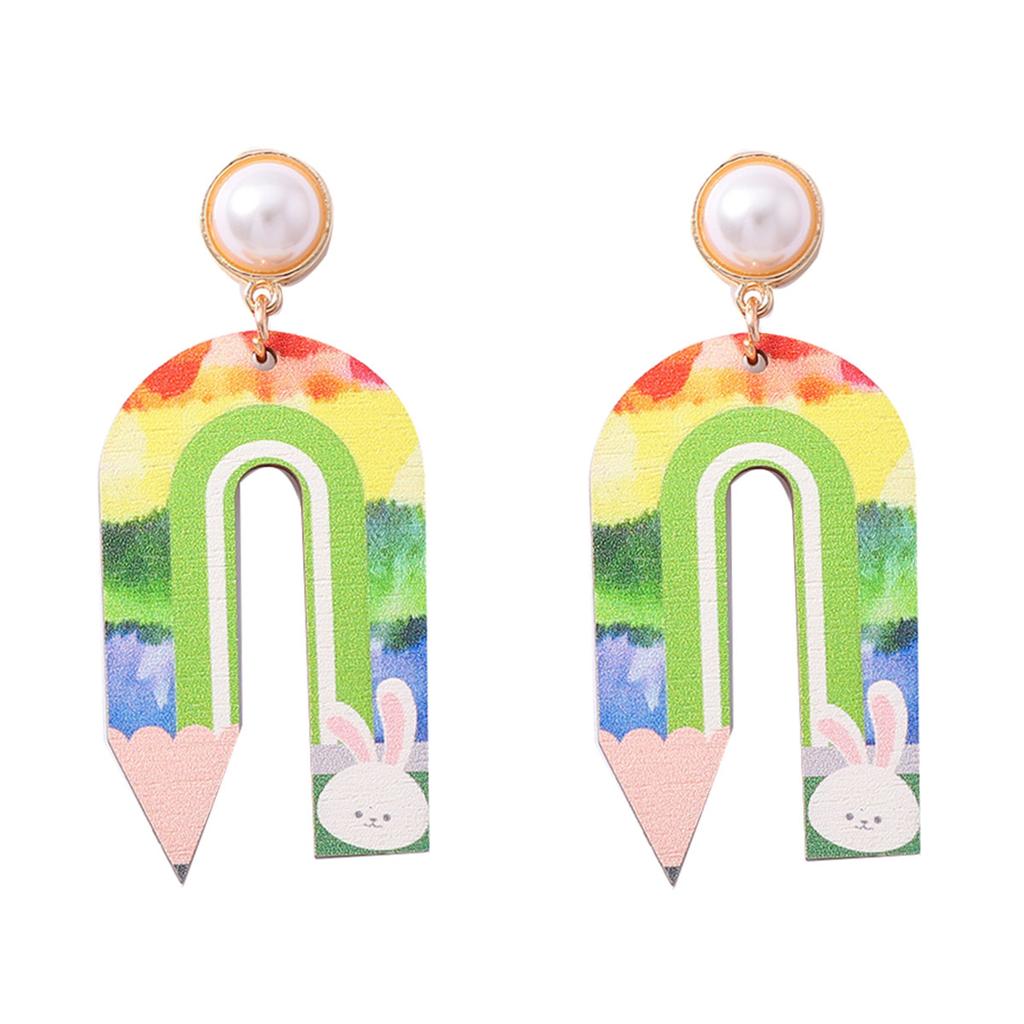 Children's fun painted printing wooden stationery modeling earrings cute college style personalized vacation travel women's models