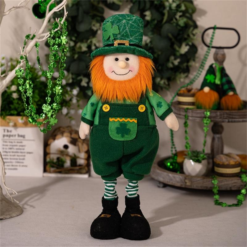 StPatrick‘s Day Green Irish Gnome Handmade Retractable Plushes Figurine For Spring Elf Doll Home Holiday Decoration