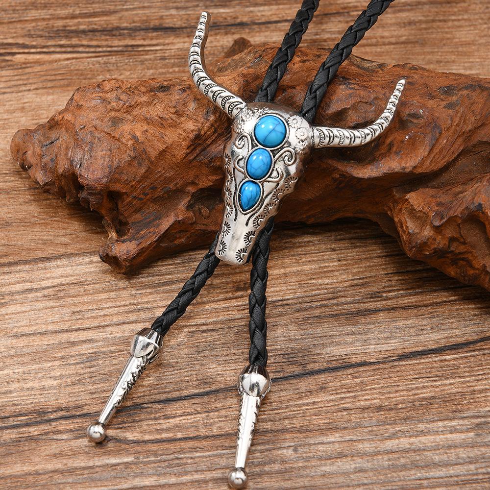 Turquoise Cow Head Necklace Retro Alloy Personalized Sweater Chain Creative Chain Versatile Casual Pendant