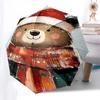 1pc Christmas Bear Plaid Scarf with Santa Hat, Auto Open Close Umbrella, Portable Tri-Fold Design, 8-Bone Iron Frame Outdoor Umbrella, Festive Gift fo