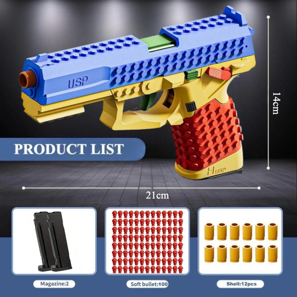 DIY Bricks Assemble USP Soft Bullet Gun Toy Safe Foam Dart Outdoor Shooting Game Toy Perfect Birthday Gifts for Children