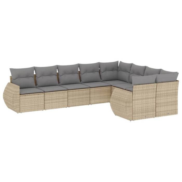 VidaXL Salon de Jardin avec Coussins 9 pcs, Canapés de Terrasse, Ensemble de Meubles de Patio, Mobilier d'Extérieur, Beige 3254176