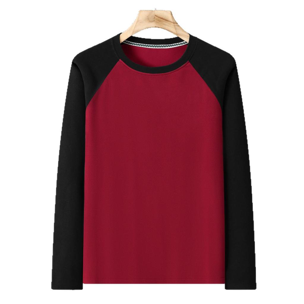 Men's Plus Size Velvet Base Layer Shirt with Color Block Raglan Sleeves – Extra Wide, Loose Fit, Thick Winter Wear, 330 Jin