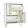 Modern Shoe Cabinet, White Shoe Cabinet with High-Gloss Front and 16-Color LED Light (80 x 25 x 96 cm)