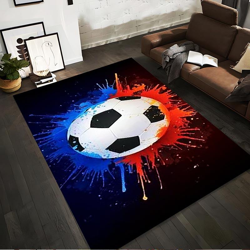 

Soccer Ball Carpet with Blue and Red Paint Splash Design, Sports Decor Suitable for use as an anti-slip for living room bedroom sofas 40x60cm( 15x23in )