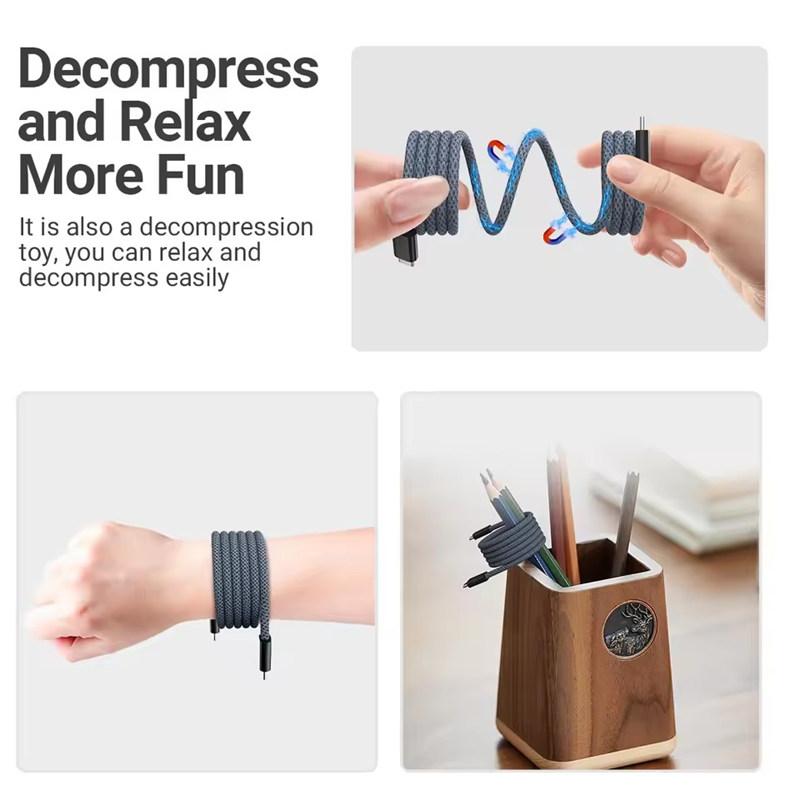 PD 100W Magnetic Suction USB C To USB C Cable 100W PD 3.1 Fast Charging Charger Nylon Braided Wire for iPhone17/16/15 Ipad Xiaomi