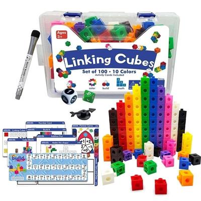 Kids Montessori Rainbow Math Link Cubes Educational Block Toy Boxed Color Ribbon Graphic Card Mathematical Counting Stacked Cube Toys