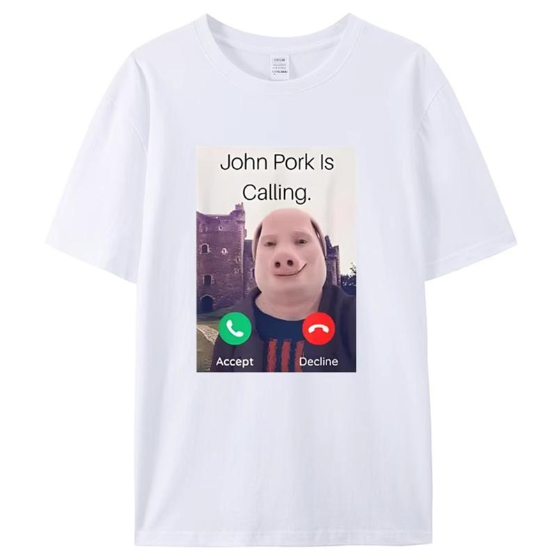 2025 John Polk Is OnThe Phone Answering Phone Luxury T-shirt Humorous Funny Pig Lover Graphic T-shirt Short Sleeve 100% Cotton