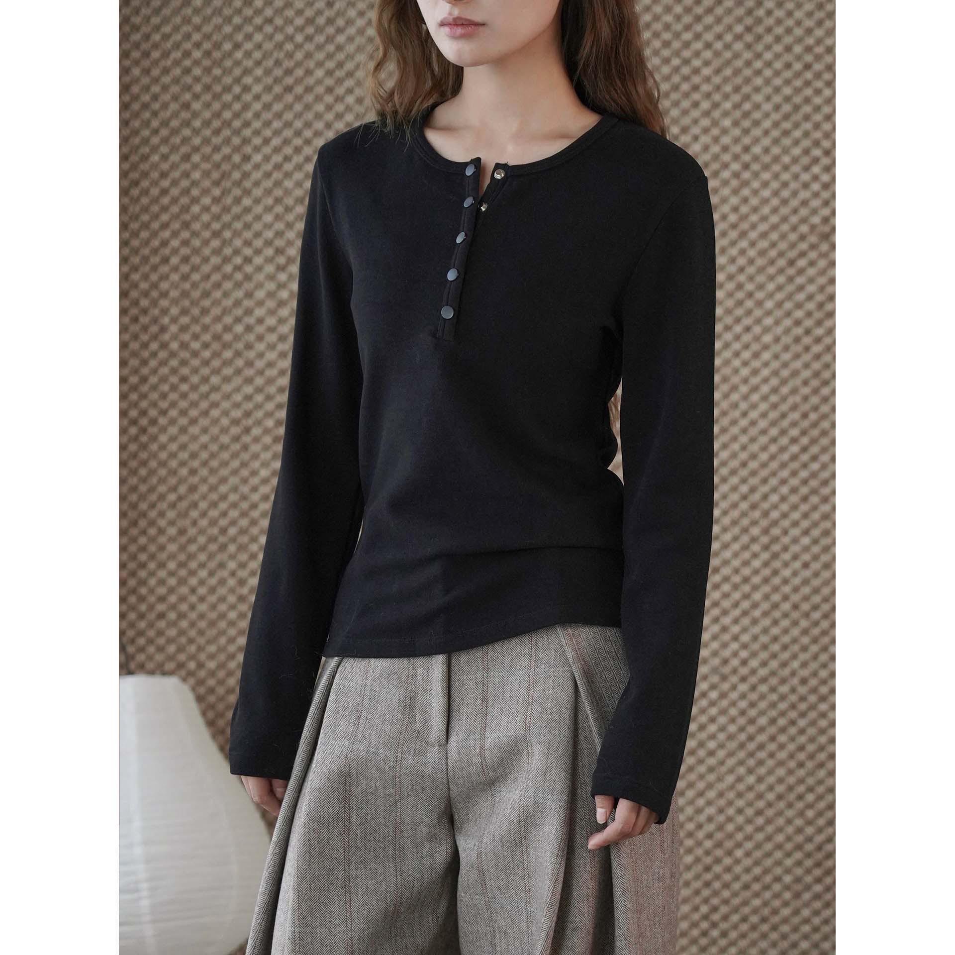 Louvre Winter Retro Korean Wool Knit Half-Button Slim Top for Women One Size чёрный