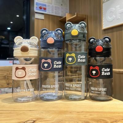 650ML Kids Water Sippy Cup Cartoon Water Bottle with Straws Leakproof Water Bottle Outdoor Camping Portable Plastic Straw Cups