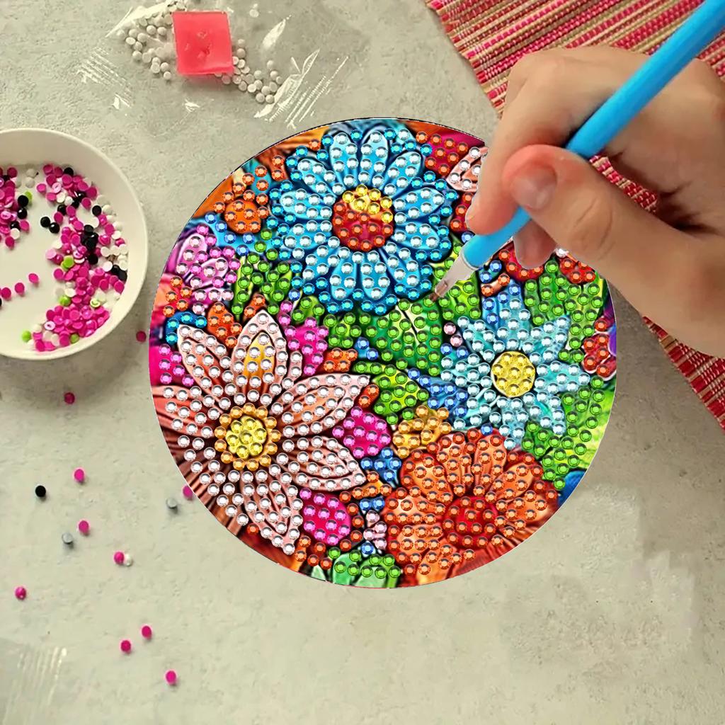 8 Stück/Set Untersetzer mit Diamant-Blumenmuster, DIY Untersetzer mit Halter, Geeignet für Anfänger und Erwachsene, Kunst- und Bastelbedarf Geschenke