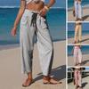Summer Pants, Casual Wide Leg Trousers for Women, Elastic Drawstring Waist Long Trousers with Striped Print, for Everyday Wear