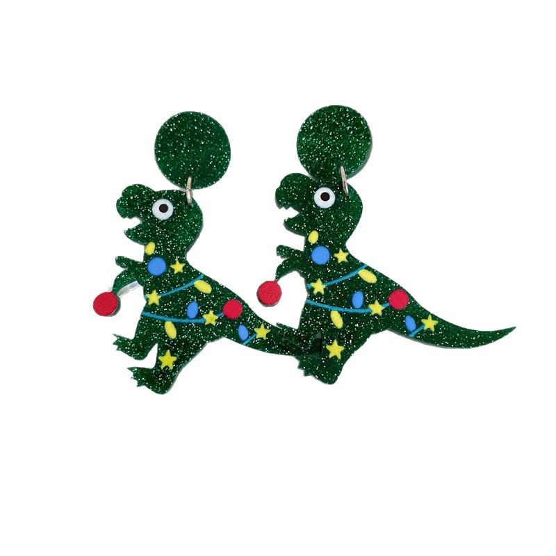 Silver Needle Dinosaur Christmas Hat Earrings - Cute, High-End, Versatile Design