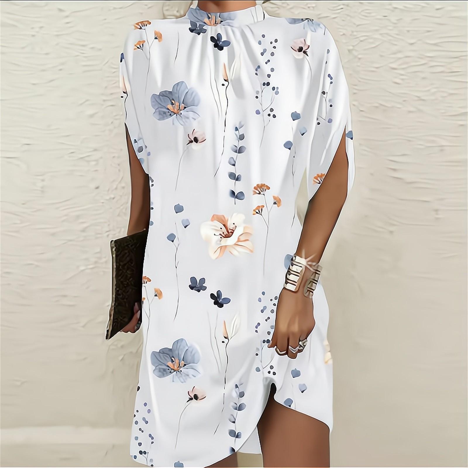 

Women’s Loose Fit Batwing Sleeve Crew Neck Dress Soft Fabric Relaxed Silhouette Casual Style Above Knee Length Comfortable M