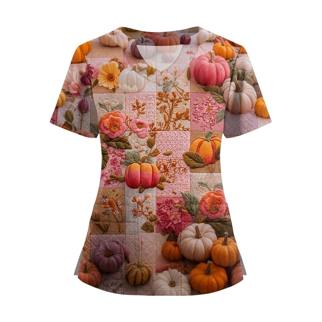 Women's Short Sleeved Solid Color V-neck Buttonable Side Slit Top T-shirt